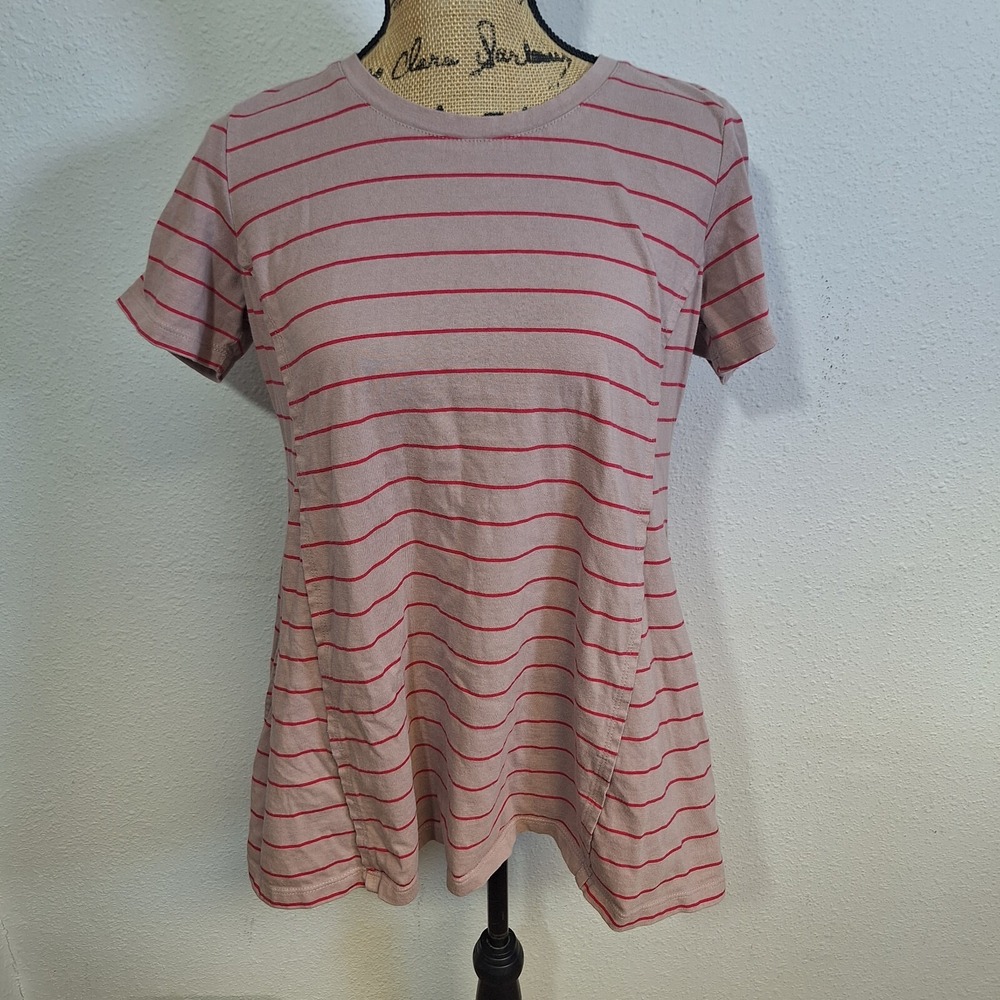 LOGO Lori Goldstein Size S Washed Striped Knit Top Swing Hem Side-Seam Pockets